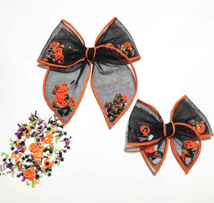 PRE-FILLED/PRE-TIED SHAKER BOW-Happy Halloween (Orange and Black)