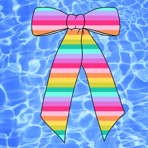 💦 SWIM FABRIC PRE-TIED LONG TAILS BOW-Bright Summer Stripes