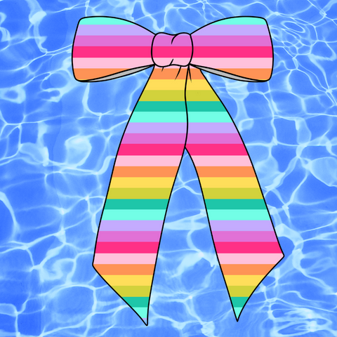 💦 SWIM FABRIC PRE-TIED LONG TAILS BOW-Bright Summer Stripes