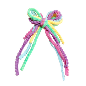 (PREORDER)  PRE-TIED LONG TAIL BOW-Rainbow Pom Pom