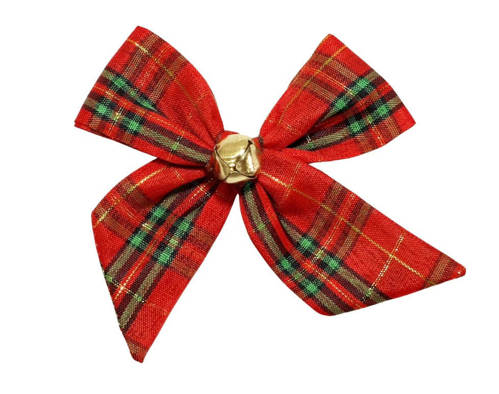 PRE-TIED BOW-Christmas Plaid Jingle Bells