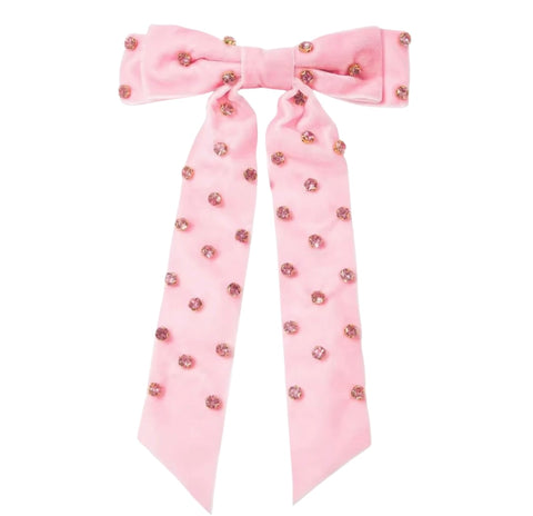 (PREORDER) Long Tail Velvet Rhinestone Bow-Pink