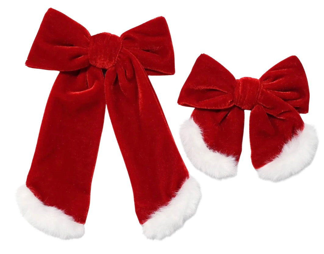 Choose Size-PRE-TIED Bow-Velvet Santa Bow-Red
