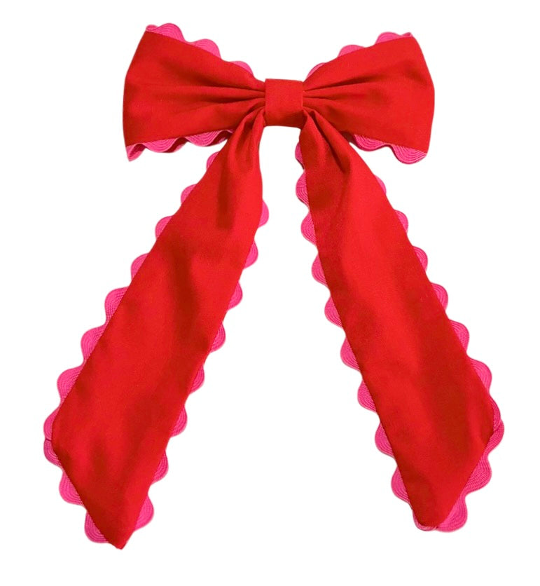 (PREORDER) Scalloped Long Tail Bow Red and Pink
