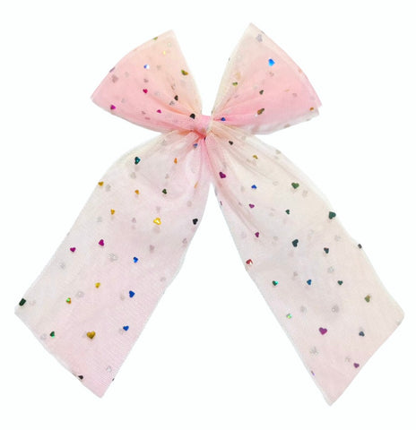 (PREORDER) Long Tail Bow-Light Pink Heart Tulle