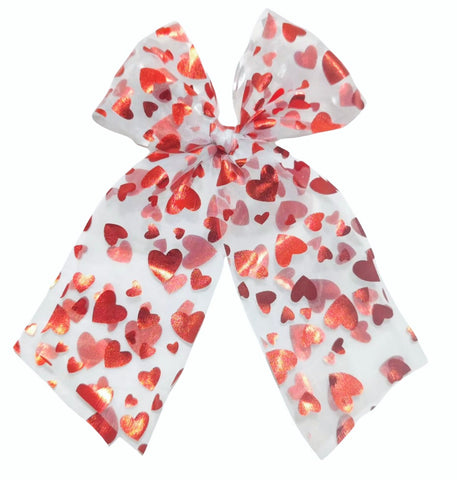 (PREORDER) Long Tail Bow-White & Red Heart Tulle