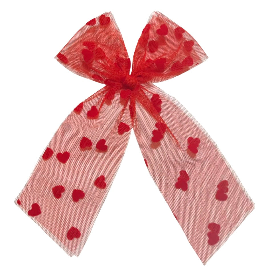 (PREORDER) Long Tail Bow-Red Heart Tulle