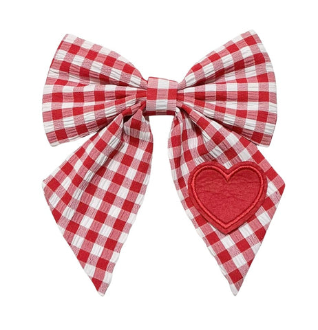 (PREORDER) PRE-TIED Red Gingham Heart Bow
