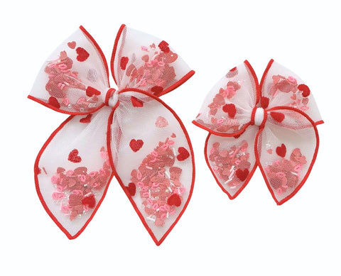 (PREORDER) Choose Size PRE-FILLED/PRE-TIED SHAKER BOW-Red Hearts