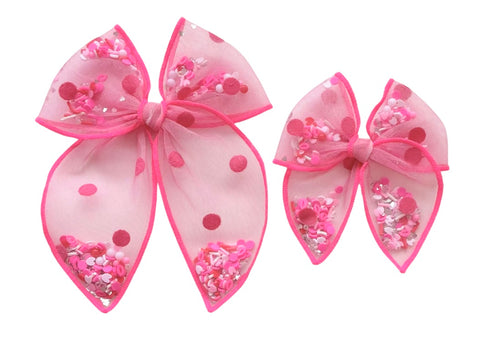 (PREORDER) Choose Size PRE-FILLED/PRE-TIED SHAKER BOW-Pink Polkadot