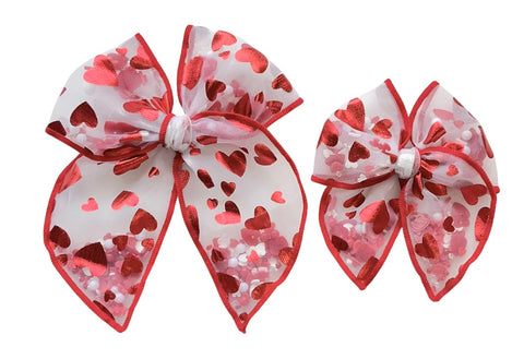 (PREORDER) Choose Size PRE-FILLED/PRE-TIED SHAKER BOW-Red Hearts