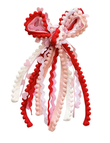 (PREORDER) PRE-TIED Long Tail Messy Bow-V-Day Pink Hearts