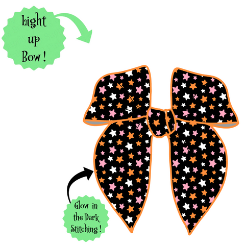(PREORDER) 💡LIGHT UP! and GLOW IN THE DARK STITCHING-PRE-TIED SURGED EDGE BOW-Halloween Stars