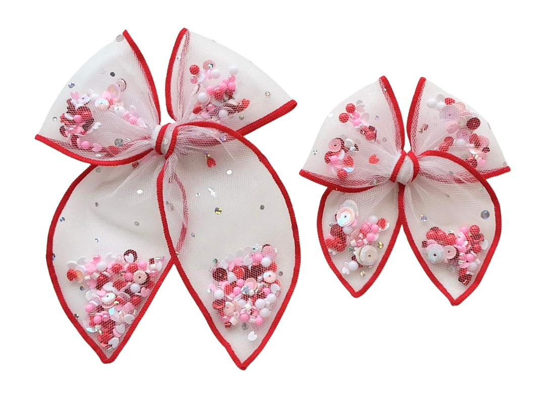 (PREORDER) Choose Size PRE-FILLED/PRE-TIED SHAKER BOW-V-Day Sparkle Confetti