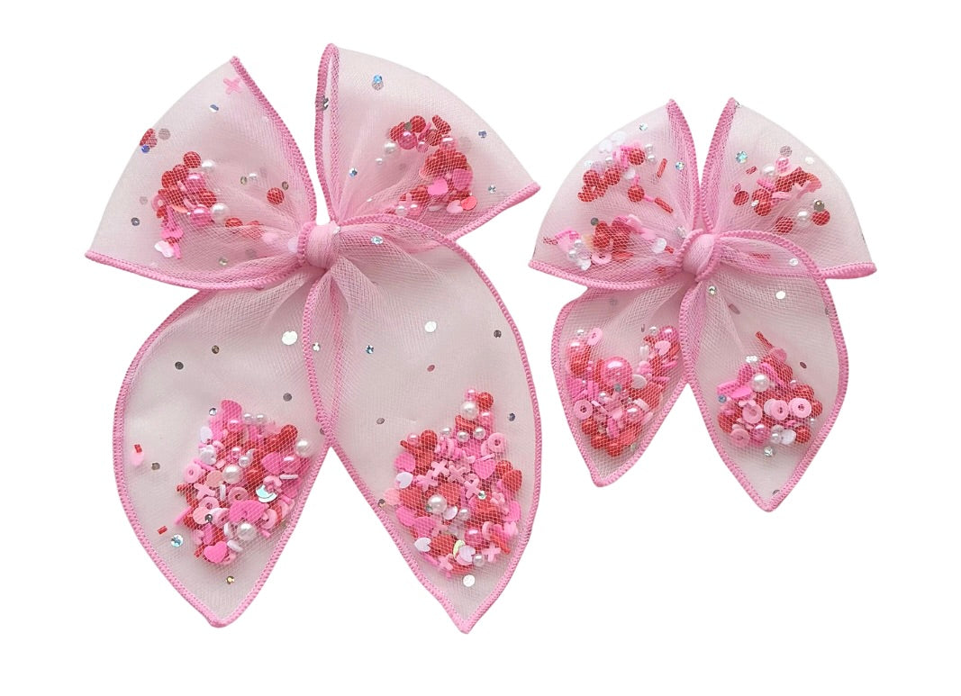 (PREORDER) Choose Size PRE-FILLED/PRE-TIED SHAKER BOW-V-Day Sparkle XOXO