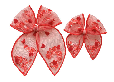 (PREORDER) Choose Size PRE-FILLED/PRE-TIED SHAKER BOW-Red Hearts