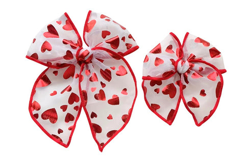 (PREORDER) Choose Size Tulle BOW-Red Hearts