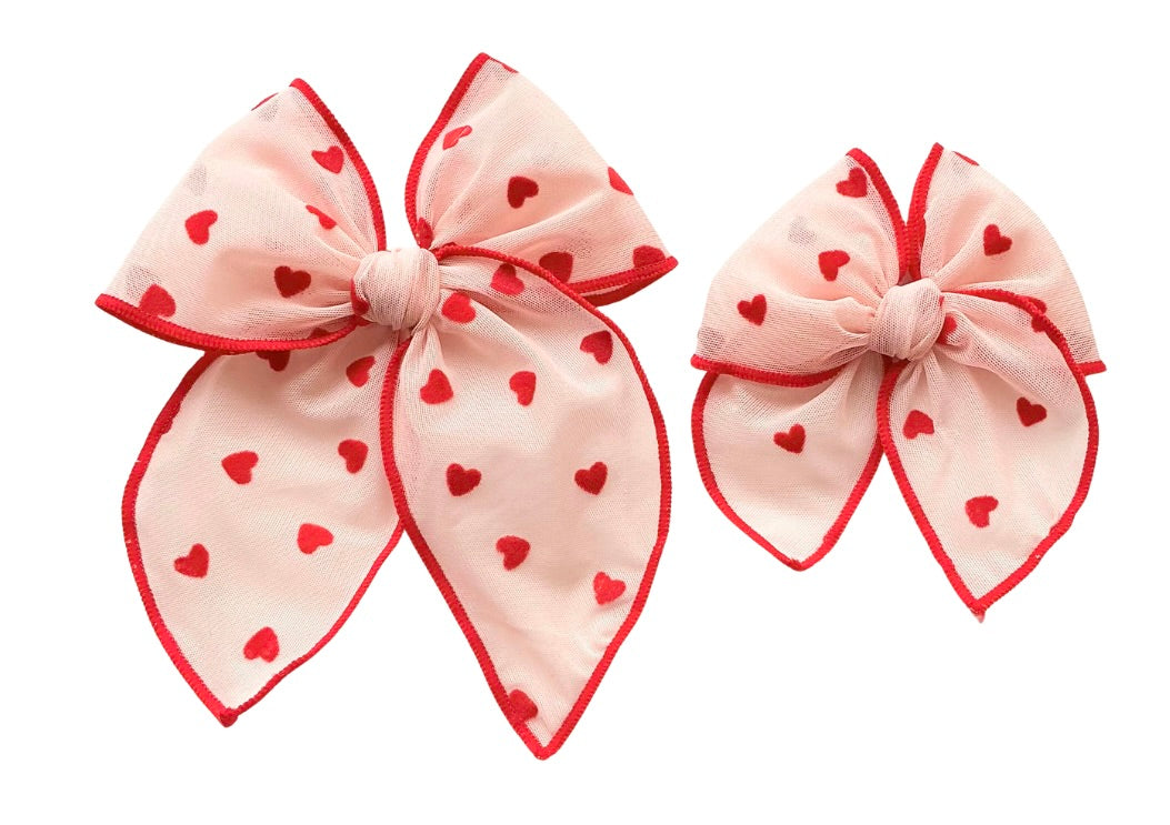 (PREORDER) Choose Size Tulle Overlay BOW-Pink Hearts