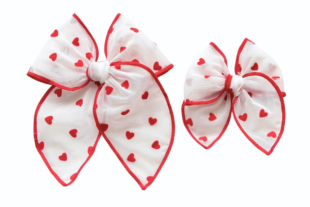 (PREORDER) Choose Size Tulle Overlay BOW-Red Hearts