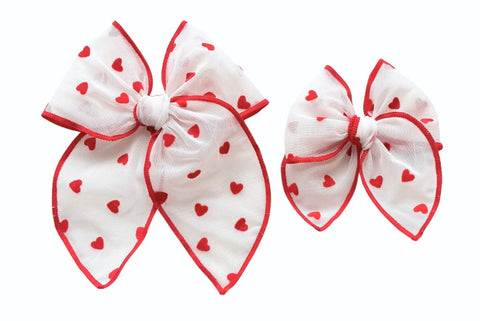 (PREORDER) Choose Size Tulle Overlay BOW-Red Hearts
