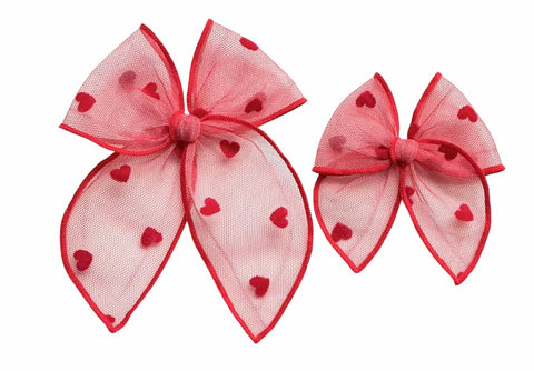 (PREORDER) Choose Size Tulle BOW-Red Hearts