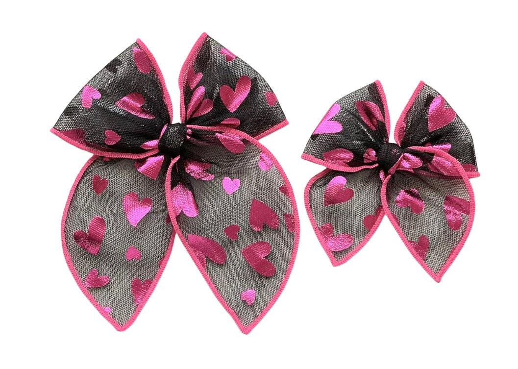 (PREORDER) Choose Size Tulle BOW-Hot Pink/Black Hearts