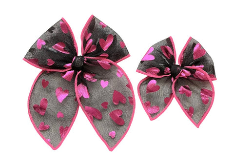 (PREORDER) Choose Size Tulle BOW-Hot Pink/Black Hearts