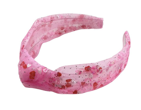 (PREORDER) TOP KNOT HEADBAND-Pink Sparkle Hearts SHAKER