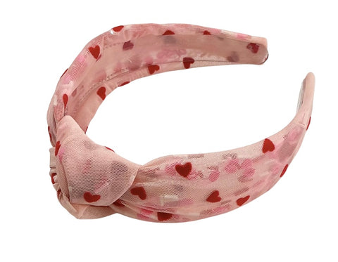 (PREORDER) TOP KNOT HEADBAND-Light Pink Hearts SHAKER
