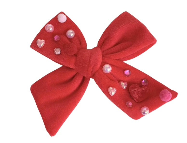(PREORDER) PRE-TIED Red Velvet Heart Bow