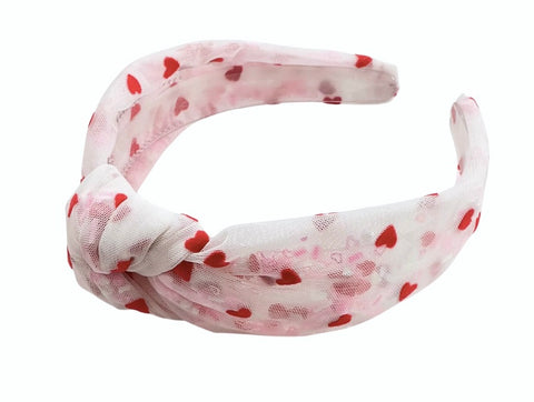 (PREORDER) TOP KNOT HEADBAND-White Red Hearts SHAKER