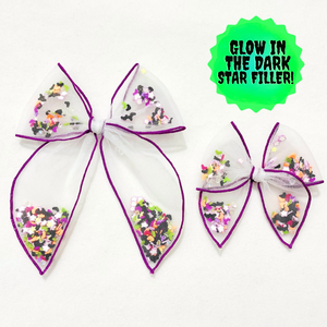 💡GLOW IN THE DARK PRE-FILLED/PRE-TIED Batty Stars SHAKER BOW Includes Removable Clip-Wholesale