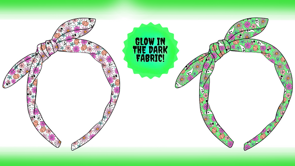 💡**GLOW IN THE DARK FABRIC** KNOTTED BOW HEADBAND-Pretty Spooky
