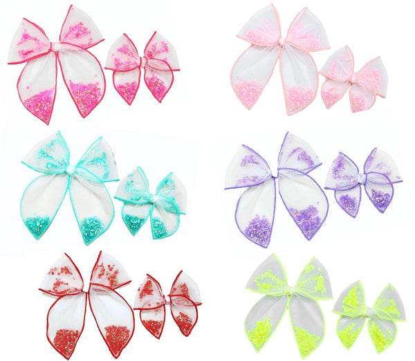 **READY TO SHIP!** Choose Color/Size PRE-FILLED/PRE-TIED SHAKER BOW-SOLID Sparkle Bows