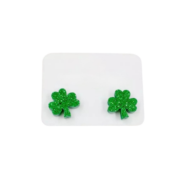 Small Shamrock Acrylic Glitter Stud Earrings