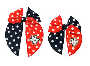 You Choose Size PRE-TIED SURGED EDGE-Chenille Glitter Patch Bow-Mickey Hand