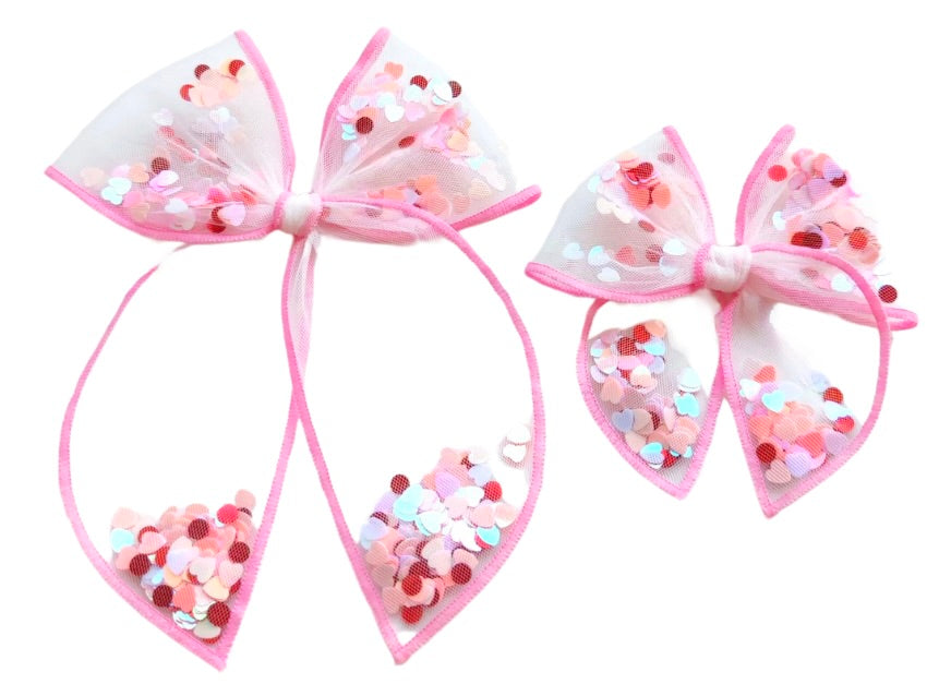 Choose Size PRE-FILLED/PRE-TIED SHAKER BOW-Valentine's Day Confetti