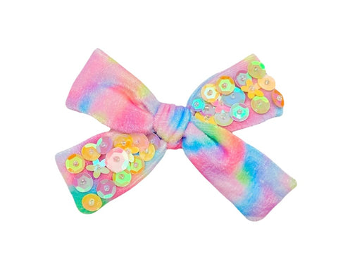 PRE-TIED BOW-HALF and HALF Hand-Sewn Sequin EXCLUSIVE Watercolor Rainbow Velvet EXCLUSIVE