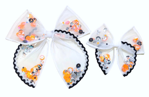 Choose Size-PRE-FILLED/PRE-TIED SHAKER BOW-Halloween Glam SCALLOPED