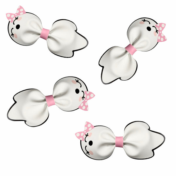 **READY TO SHIP!** 4 Piece-Cute Ghost Pinch Bows *HAND CUT SHEET* Premium Faux Leather