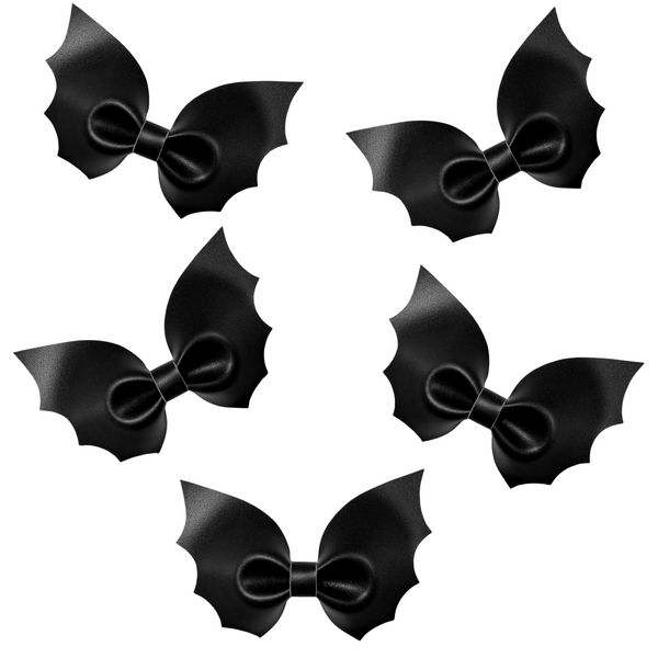 **READY TO SHIP!** 5 Piece-ALL BLACK Bat Pinch Bows *HAND CUT SHEET* Premium Faux Leather