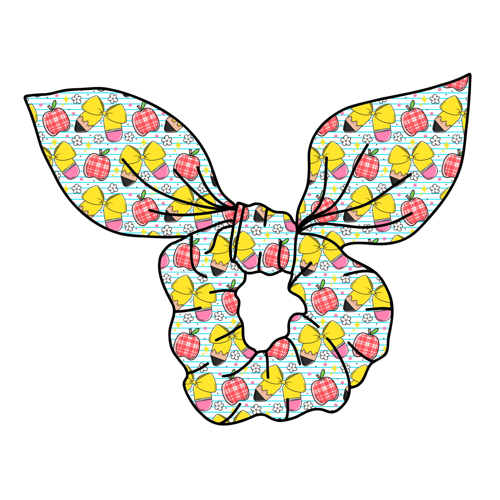 SCRUNCHIE-Pencil Bows and Apples