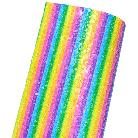 NEW! Rainbow Stripes Chunky Glitter Fabric w/ Felt Backing