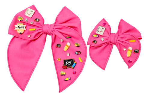(PREORDER) Choose Size-PRE-TIED SURGED EDGE BOW-Bright Pink School