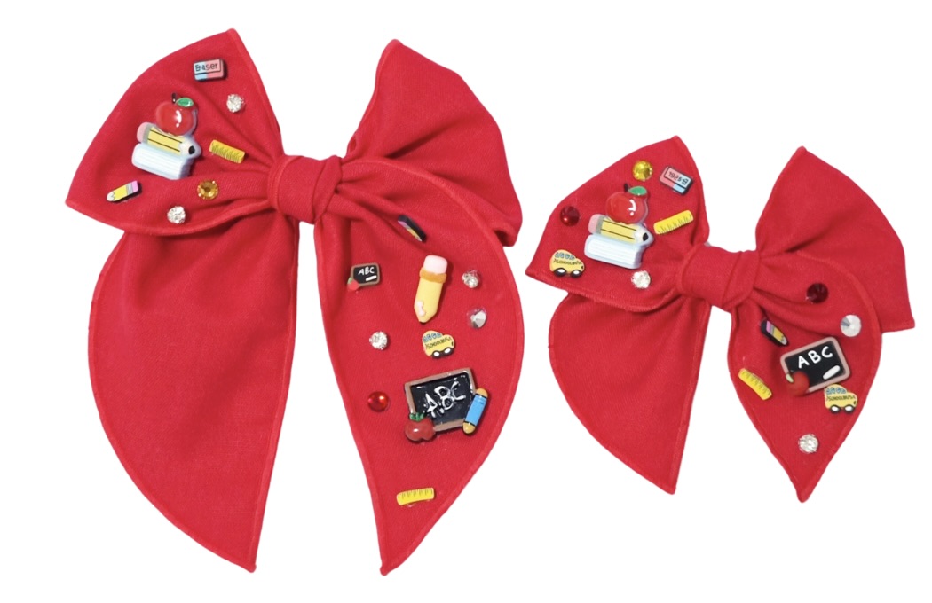 Choose Size-PRE-TIED SURGED EDGE BOW-Red School