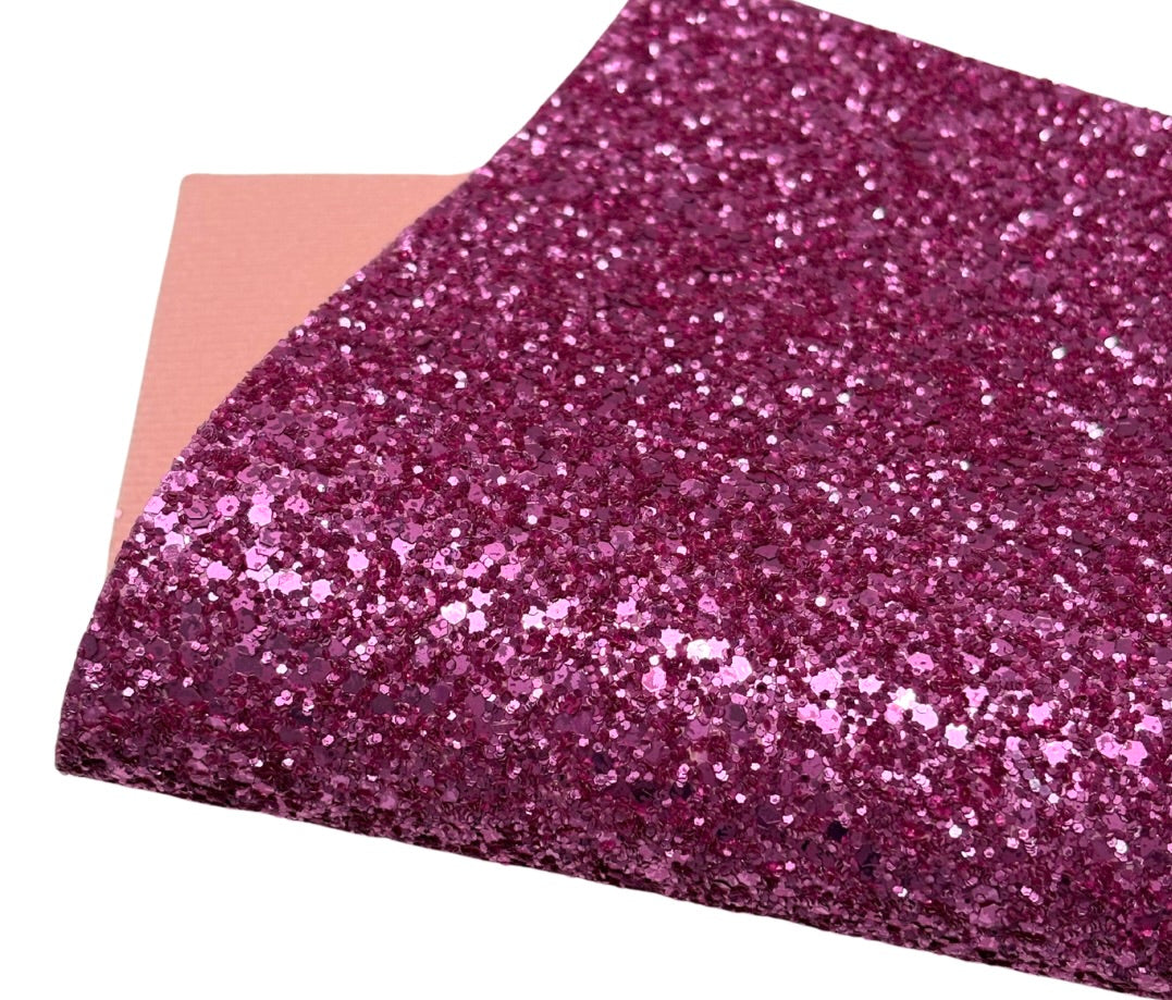 NEW! Magenta Pink Chunky Glitter Fabric w/ Felt Backing