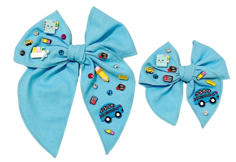 (PREORDER) Choose Size-PRE-TIED SURGED EDGE BOW-Blue School