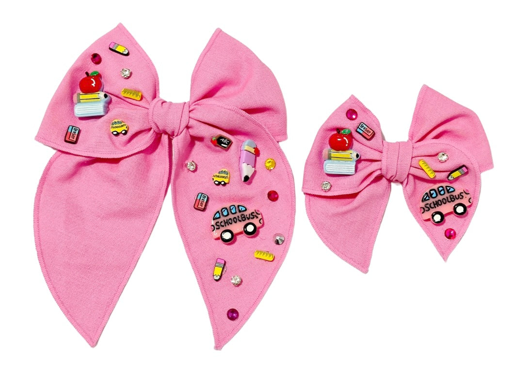 Choose Size-PRE-TIED SURGED EDGE BOW-Pink School