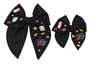 (PREORDER) Choose Size-PRE-TIED SURGED EDGE BOW-Black School