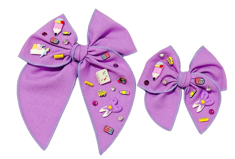 (PREORDER) Choose Size-PRE-TIED SURGED EDGE BOW-Purple School